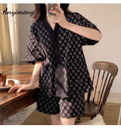 New Summer Fashion Women Pajamas Bear Printed Short Pants Cardigan Sleepwear Loose Size Leisure Korean Pijamas for Young Girl...