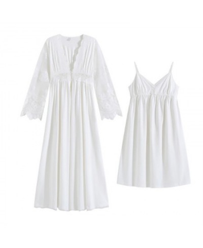 Women Fairy Princess Two Piece White Cotton Vintage Nightgown Victorian Night Dress Robe Gown Pijama Sexy Mujer Sleepwear $72...