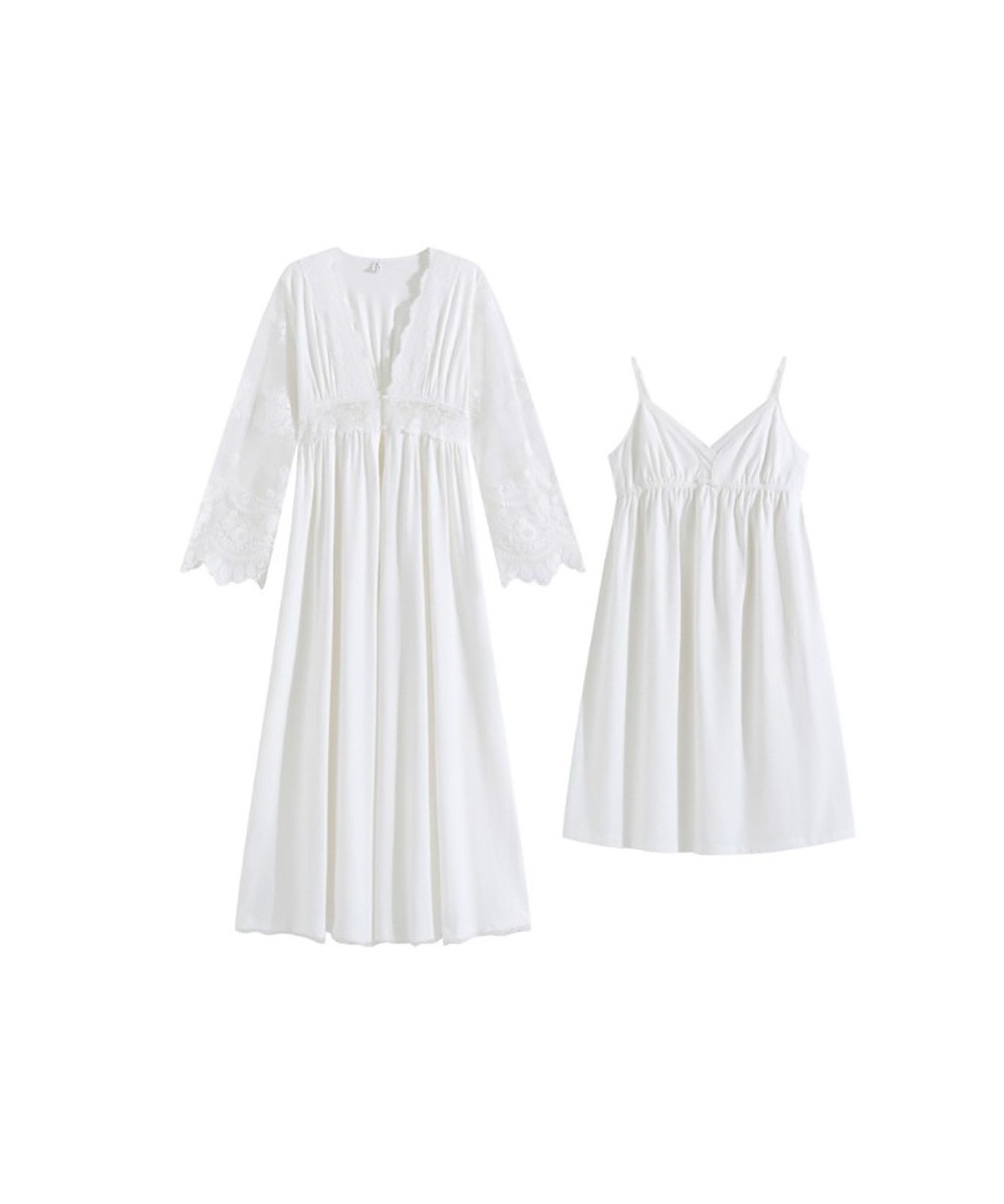 Women Fairy Princess Two Piece White Cotton Vintage Nightgown Victorian Night Dress Robe Gown Pijama Sexy Mujer Sleepwear $72...