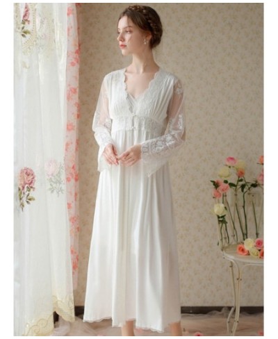 Women Fairy Princess Two Piece White Cotton Vintage Nightgown Victorian Night Dress Robe Gown Pijama Sexy Mujer Sleepwear $72...