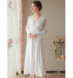 Women Fairy Princess Two Piece White Cotton Vintage Nightgown Victorian Night Dress Robe Gown Pijama Sexy Mujer Sleepwear $72...