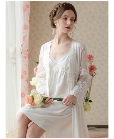 Women Fairy Princess Two Piece White Cotton Vintage Nightgown Victorian Night Dress Robe Gown Pijama Sexy Mujer Sleepwear $72...