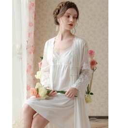 Women Fairy Princess Two Piece White Cotton Vintage Nightgown Victorian Night Dress Robe Gown Pijama Sexy Mujer Sleepwear $72...