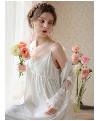 Women Fairy Princess Two Piece White Cotton Vintage Nightgown Victorian Night Dress Robe Gown Pijama Sexy Mujer Sleepwear $72...