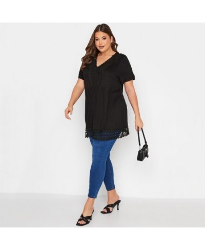 Plus Size Summer Elegant Peplum Tunic Women Short Sleeve Lace Panel V-neck Casual Blouse Top Plus Size Women Clothing 5XL 6XL...