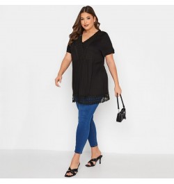 Plus Size Summer Elegant Peplum Tunic Women Short Sleeve Lace Panel V-neck Casual Blouse Top Plus Size Women Clothing 5XL 6XL...