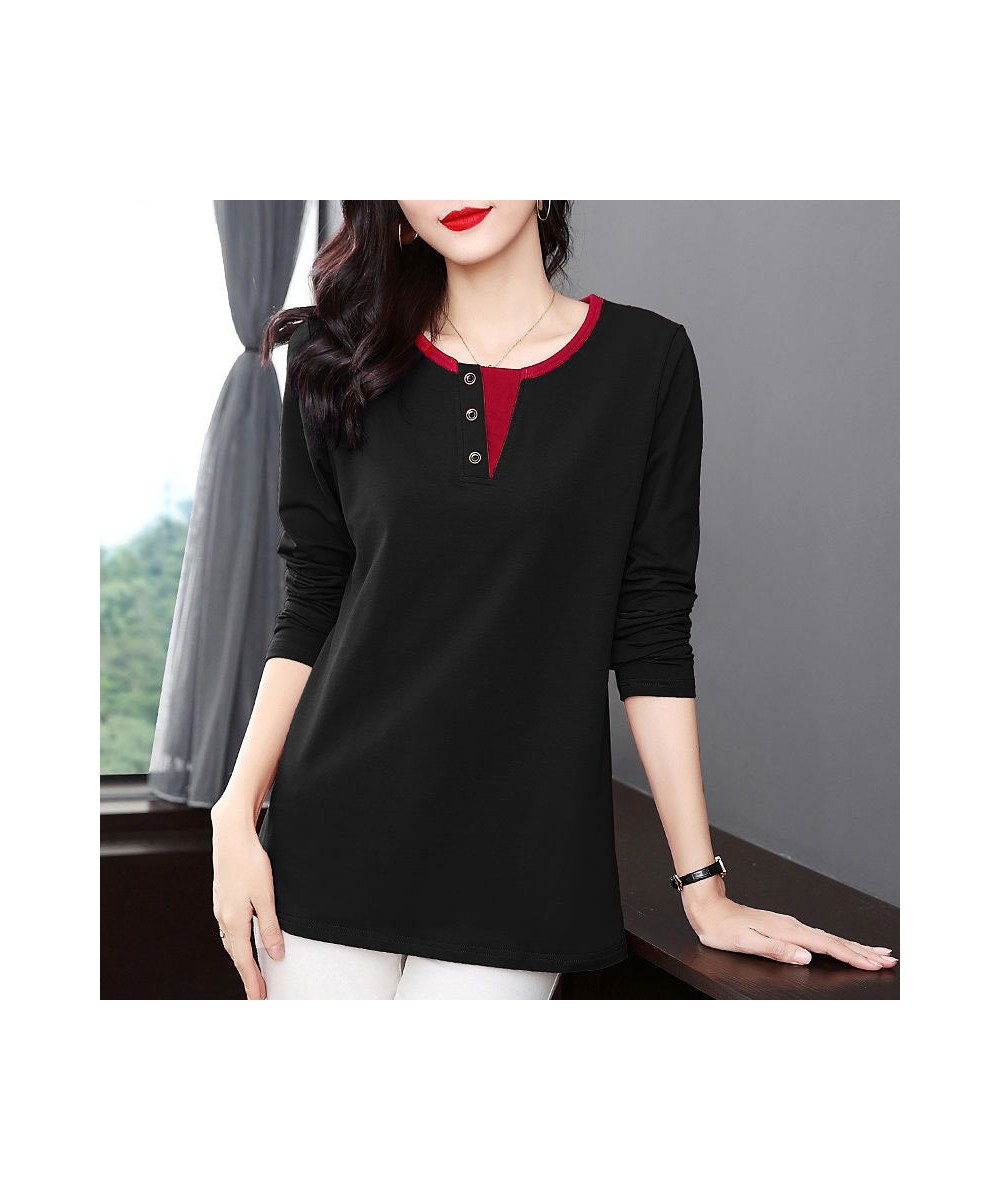 Casual Fashion O-Neck Button Spliced Tee Shirt 2022 Autumn New Commute Pullovers Tops Oversized Loose All-match Woman Tshirts...