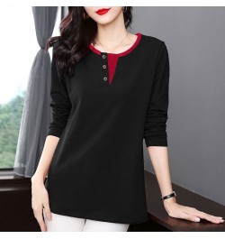 Casual Fashion O-Neck Button Spliced Tee Shirt 2022 Autumn New Commute Pullovers Tops Oversized Loose All-match Woman Tshirts...