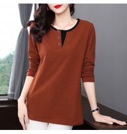 Casual Fashion O-Neck Button Spliced Tee Shirt 2022 Autumn New Commute Pullovers Tops Oversized Loose All-match Woman Tshirts...