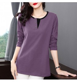 Casual Fashion O-Neck Button Spliced Tee Shirt 2022 Autumn New Commute Pullovers Tops Oversized Loose All-match Woman Tshirts...