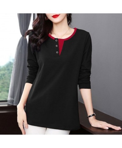 Casual Fashion O-Neck Button Spliced Tee Shirt 2022 Autumn New Commute Pullovers Tops Oversized Loose All-match Woman Tshirts...