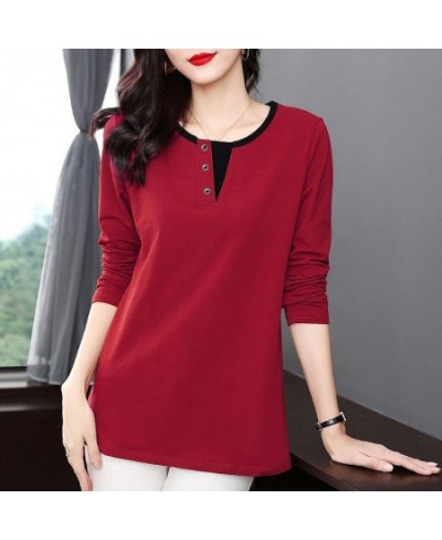 Casual Fashion O-Neck Button Spliced Tee Shirt 2022 Autumn New Commute Pullovers Tops Oversized Loose All-match Woman Tshirts...