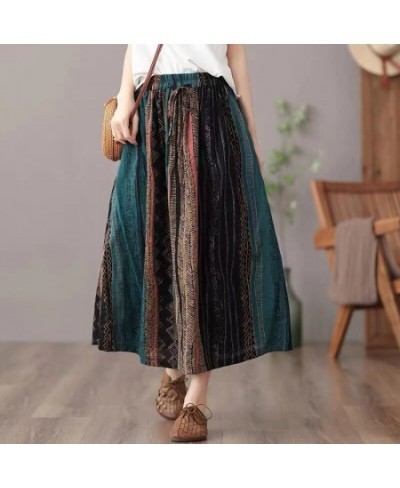 Vintage Skirts Women 2022 New Summer A line Long Elastic High Waist Skirt Fashion Elagant Ladies Mid Calf Skirt $35.42 - Skirts