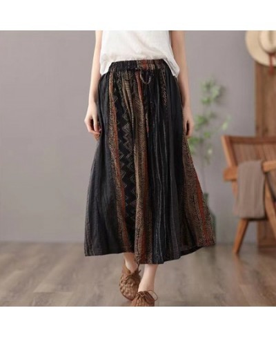 Vintage Skirts Women 2022 New Summer A line Long Elastic High Waist Skirt Fashion Elagant Ladies Mid Calf Skirt $35.42 - Skirts