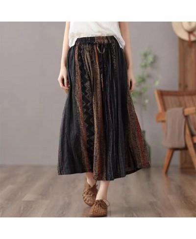 Vintage Skirts Women 2022 New Summer A line Long Elastic High Waist Skirt Fashion Elagant Ladies Mid Calf Skirt $35.42 - Skirts