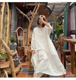 Women Spring Summer Linen Embroidred White Dress Ladies Robe Dress Female Vintage Flax Dresses $103.64 - Dresses