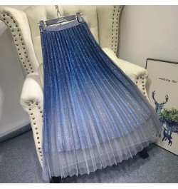 2022 Summer Tulle Skirt Sequin skirt High Waist long pleated Skirt Blue Evening Party Sexy Skirt Women falda sparkling skirt ...