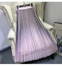 2022 Summer Tulle Skirt Sequin skirt High Waist long pleated Skirt Blue Evening Party Sexy Skirt Women falda sparkling skirt ...