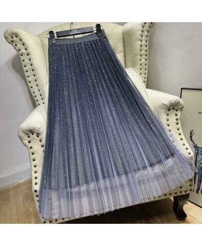 2022 Summer Tulle Skirt Sequin skirt High Waist long pleated Skirt Blue Evening Party Sexy Skirt Women falda sparkling skirt ...