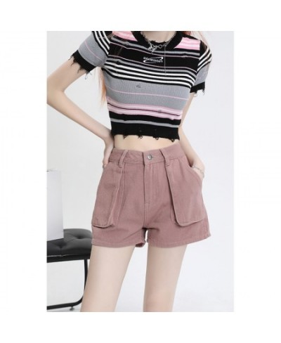 Pocket Vintage Pink Denim Super Shorts Women's Summer American Street Casual Loose A-Line Hot Girl Mini Shorts Female $55.71 ...