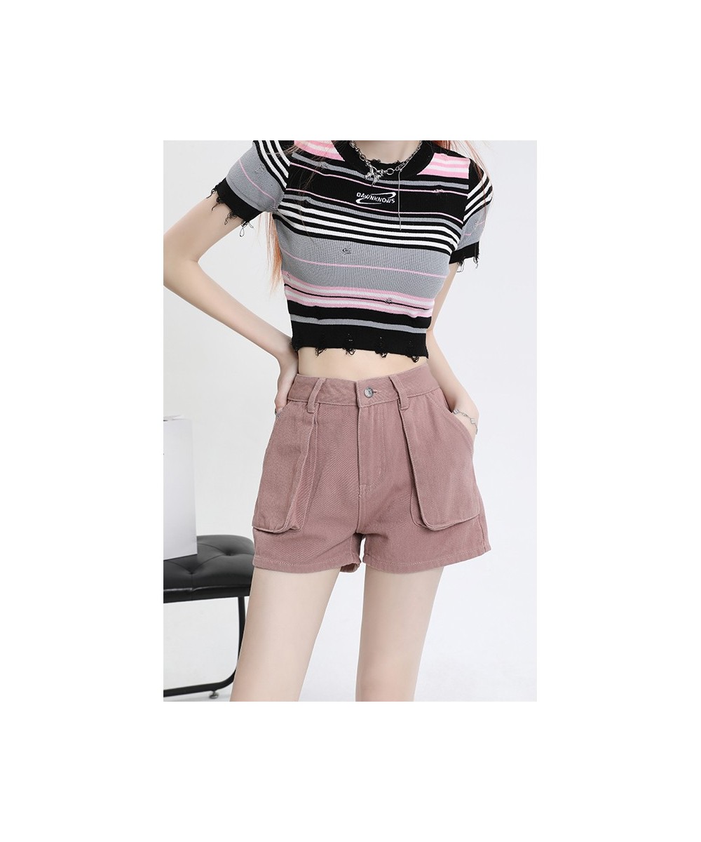 Pocket Vintage Pink Denim Super Shorts Women's Summer American Street Casual Loose A-Line Hot Girl Mini Shorts Female $55.71 ...