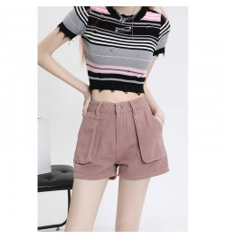 Pocket Vintage Pink Denim Super Shorts Women's Summer American Street Casual Loose A-Line Hot Girl Mini Shorts Female $55.71 ...