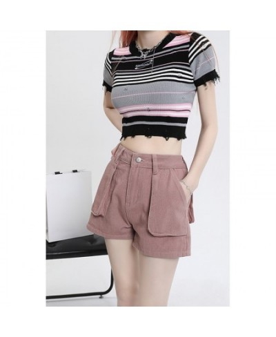 Pocket Vintage Pink Denim Super Shorts Women's Summer American Street Casual Loose A-Line Hot Girl Mini Shorts Female $55.71 ...