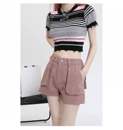 Pocket Vintage Pink Denim Super Shorts Women's Summer American Street Casual Loose A-Line Hot Girl Mini Shorts Female $55.71 ...