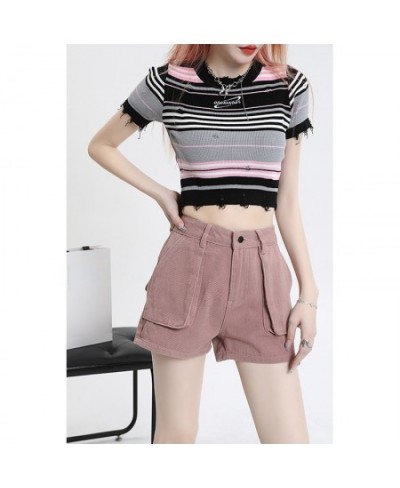 Pocket Vintage Pink Denim Super Shorts Women's Summer American Street Casual Loose A-Line Hot Girl Mini Shorts Female $55.71 ...