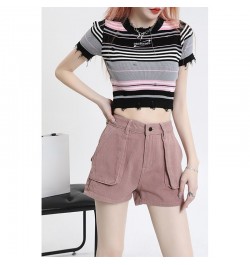 Pocket Vintage Pink Denim Super Shorts Women's Summer American Street Casual Loose A-Line Hot Girl Mini Shorts Female $55.71 ...