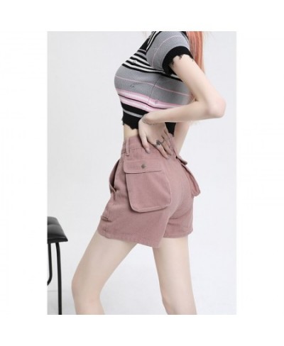 Pocket Vintage Pink Denim Super Shorts Women's Summer American Street Casual Loose A-Line Hot Girl Mini Shorts Female $55.71 ...