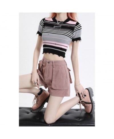 Pocket Vintage Pink Denim Super Shorts Women's Summer American Street Casual Loose A-Line Hot Girl Mini Shorts Female $55.71 ...