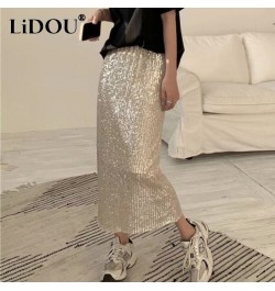 Autumn Winter Sequins Streetwear Harajuku Y2K Loose Casual Skirt Lady Elegant Fashion Trend All-match Skirts Women's Clothing...