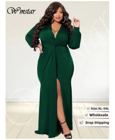 Plus Size Party Dresses for Women V Neck Long Sleeve Slip Hem Bodycon Stretch Elegant Maxi Dress Wholesale $46.99 - Plus Size...