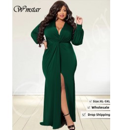 Plus Size Party Dresses for Women V Neck Long Sleeve Slip Hem Bodycon Stretch Elegant Maxi Dress Wholesale $46.99 - Plus Size...