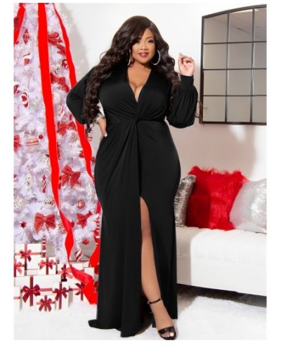 Plus Size Party Dresses for Women V Neck Long Sleeve Slip Hem Bodycon Stretch Elegant Maxi Dress Wholesale $46.99 - Plus Size...