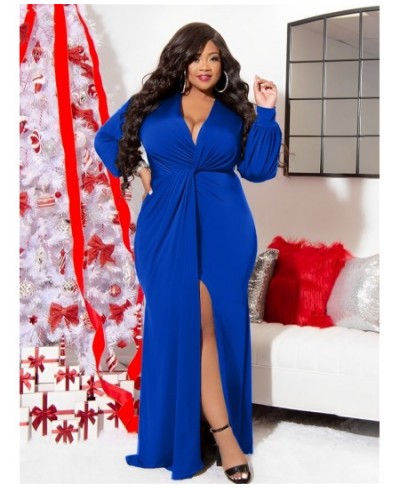 Plus Size Party Dresses for Women V Neck Long Sleeve Slip Hem Bodycon Stretch Elegant Maxi Dress Wholesale $46.99 - Plus Size...