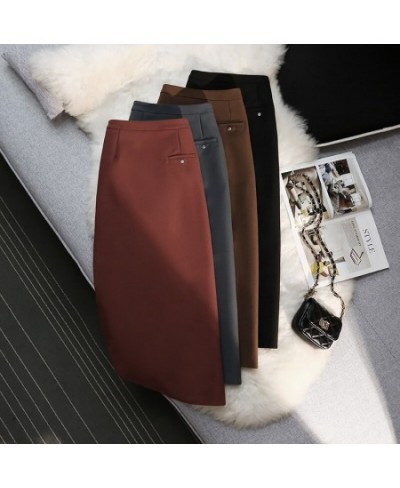 Elegant Retro A-line Skirt Womens Fall Winter High Waist Straight Split Office Skirt Female Solid Color All-match Woman Cloth...