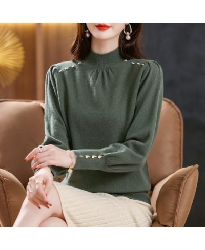 Autumn Winter Half High Collar Elegant Fashion Solid Bottomed Sweater Female Casual All-match Knitting Jumper Top Women $37.3...