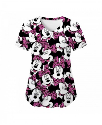 Tops Nurse Uniform T-shirt Summer Shirts Mickey Woman Clothes Minnie Mouse Pocket Top Women 2023 T-shirts V Neck Hospital $26...