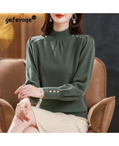 Autumn Winter Half High Collar Elegant Fashion Solid Bottomed Sweater Female Casual All-match Knitting Jumper Top Women $37.3...