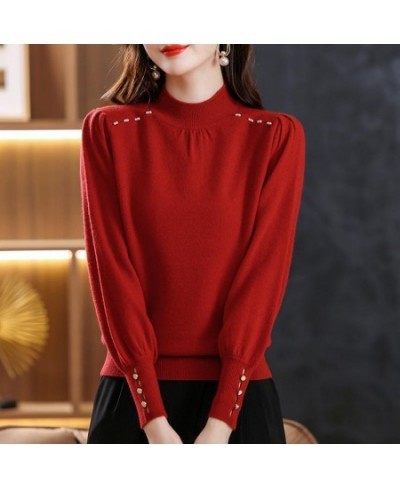 Autumn Winter Half High Collar Elegant Fashion Solid Bottomed Sweater Female Casual All-match Knitting Jumper Top Women $37.3...