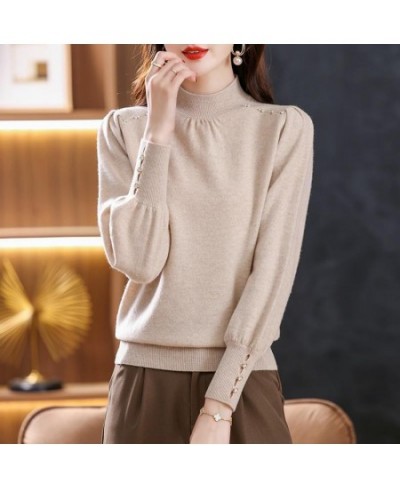 Autumn Winter Half High Collar Elegant Fashion Solid Bottomed Sweater Female Casual All-match Knitting Jumper Top Women $37.3...