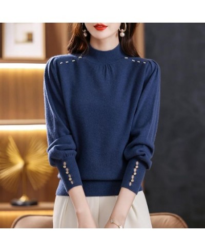 Autumn Winter Half High Collar Elegant Fashion Solid Bottomed Sweater Female Casual All-match Knitting Jumper Top Women $37.3...