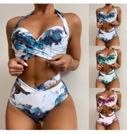 Sexy Bikinis Swimwear Women Swimsuit 2023 Summer Two Piece Sets Push Up Female Halter Ruched Wrap Front High Waist Bathing Su...