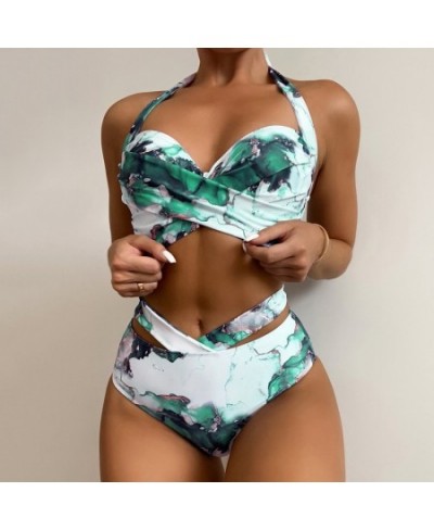 Sexy Bikinis Swimwear Women Swimsuit 2023 Summer Two Piece Sets Push Up Female Halter Ruched Wrap Front High Waist Bathing Su...