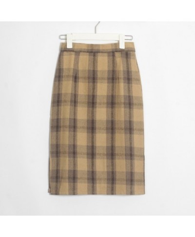2023 New Vintage Plaid Skirts Elegant High Waist Knee-Length Woolen Skirt Split Ladies Bottom Autumn Winter $50.15 - Skirts