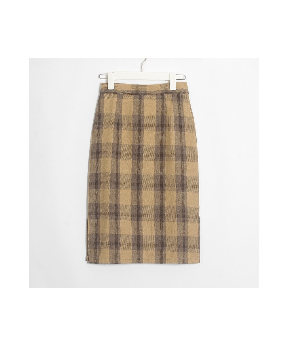 2023 New Vintage Plaid Skirts Elegant High Waist Knee-Length Woolen Skirt Split Ladies Bottom Autumn Winter $50.15 - Skirts