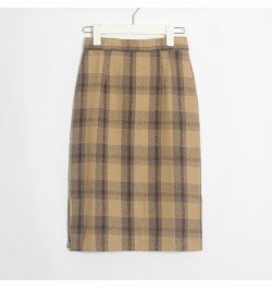 2023 New Vintage Plaid Skirts Elegant High Waist Knee-Length Woolen Skirt Split Ladies Bottom Autumn Winter $50.15 - Skirts