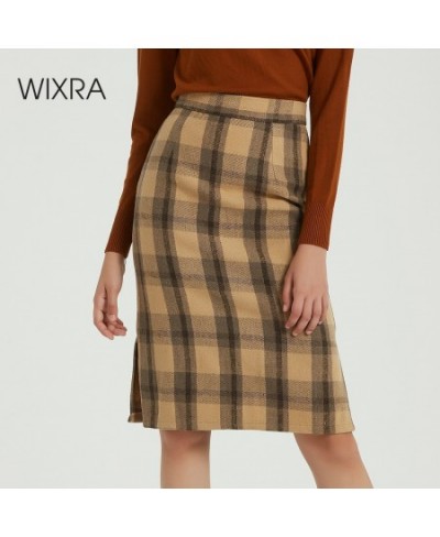 2023 New Vintage Plaid Skirts Elegant High Waist Knee-Length Woolen Skirt Split Ladies Bottom Autumn Winter $50.15 - Skirts